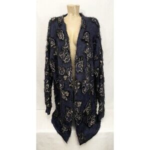 Lane Bryant Cardigan Plus 22 24 29” Long Sleeve Open Jacket Blue Black Gold Soft